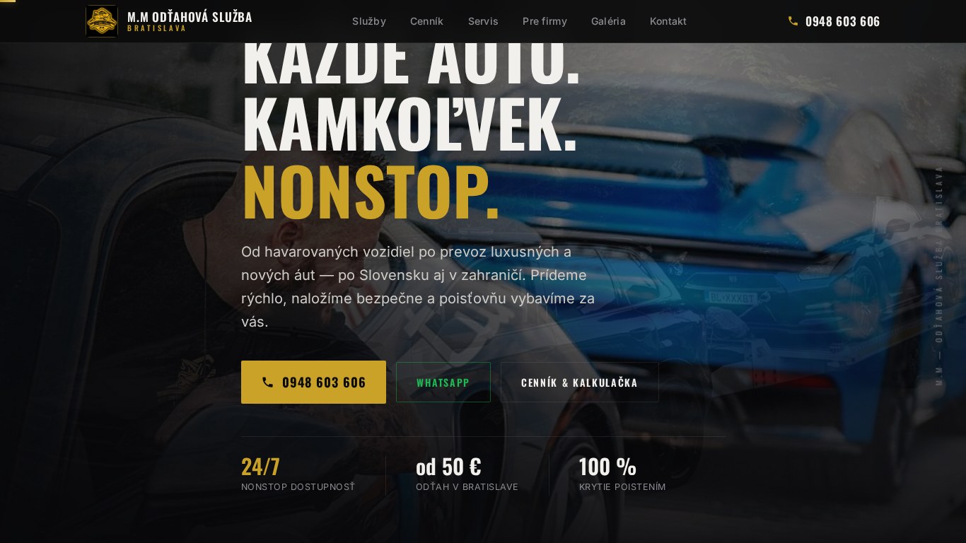 M.M Odťahová služba Bratislava — premium custom web